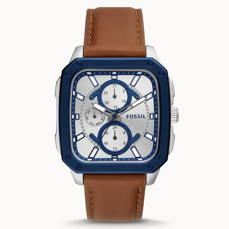 Fossil Men’s Quartz Brown Leather Strap Silver Dial 42mm BQ2658 - twentyfour