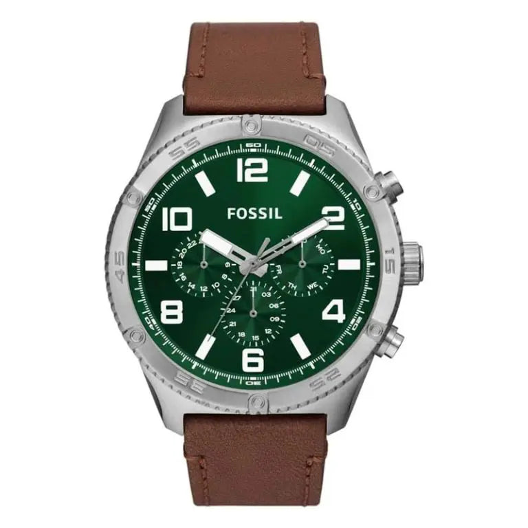 Fossil Men’s Quartz Brown Leather Strap Green Dial 50mm BQ2801 - twentyfour