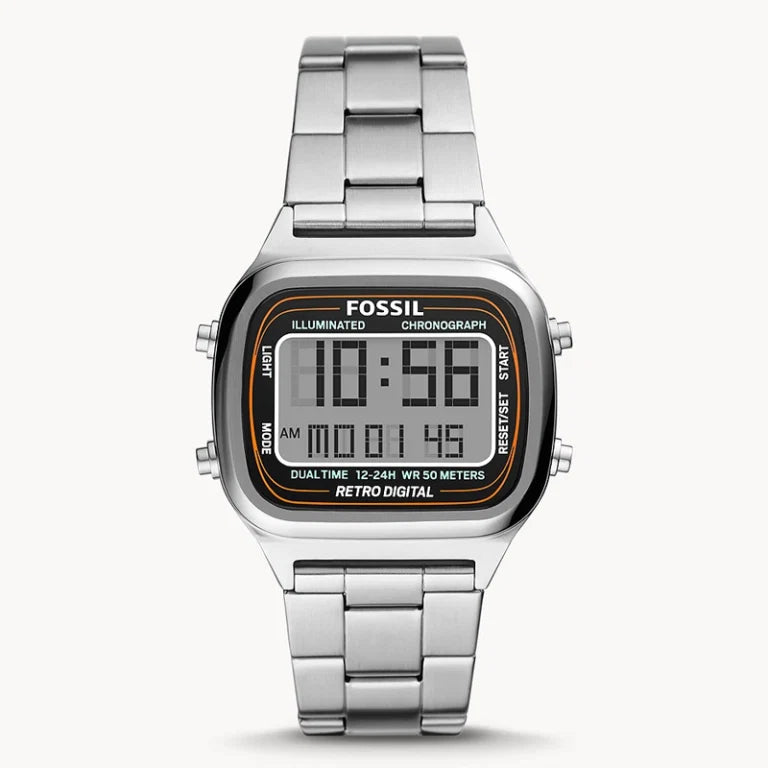 Fossil Men’s Digital Silver Stainless Steel Positive Display Dial 40mm FS5844 - twentyfour