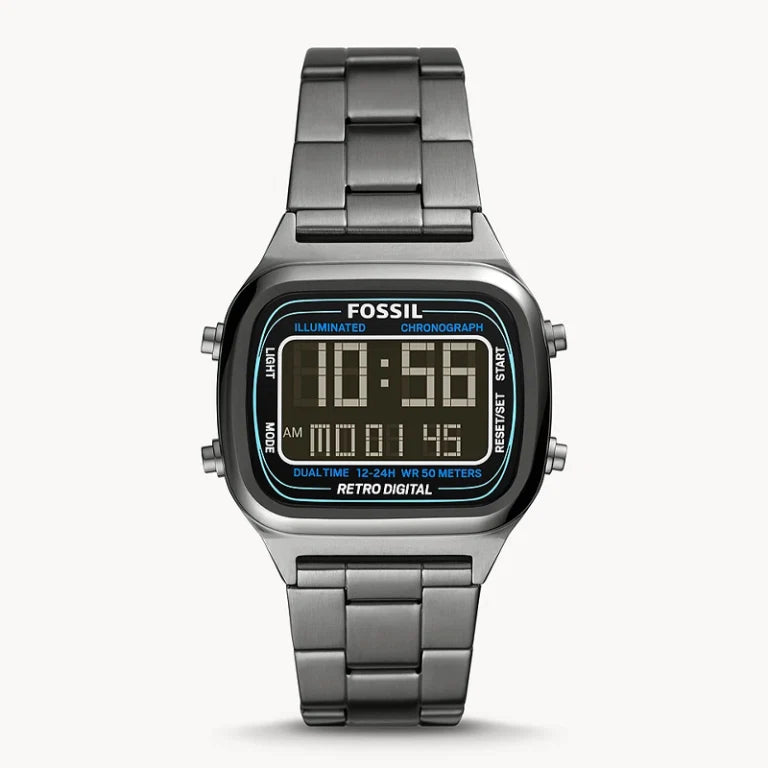 Fossil Men’s Digital Grey Stainless Steel Negative Display Dial 40mm Watch FS5846 - twentyfour