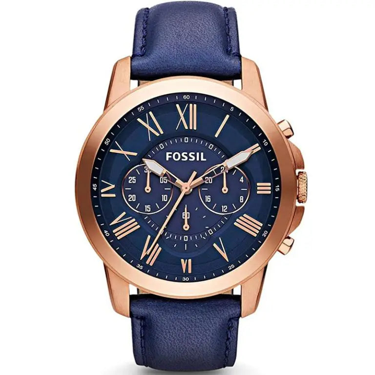 Fossil Men’s Quartz Chronograph Blue Leather Strap Blue Dial 44mm FS4835 - twentyfour