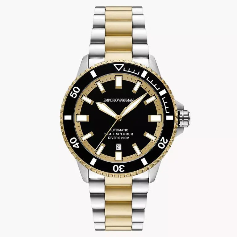 Emporio Armani Men’s Automatic Two-Tone Stainless Steel Black Dial 42mm Watch AR 60089 - twentyfour