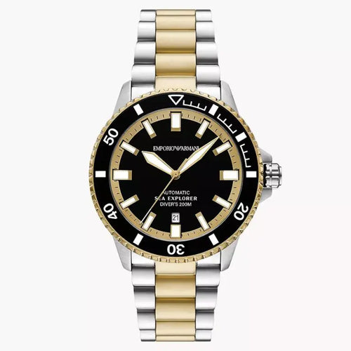 Emporio Armani Men’s Automatic Two-Tone Stainless Steel Black Dial 42mm Watch AR 60089 - twentyfour