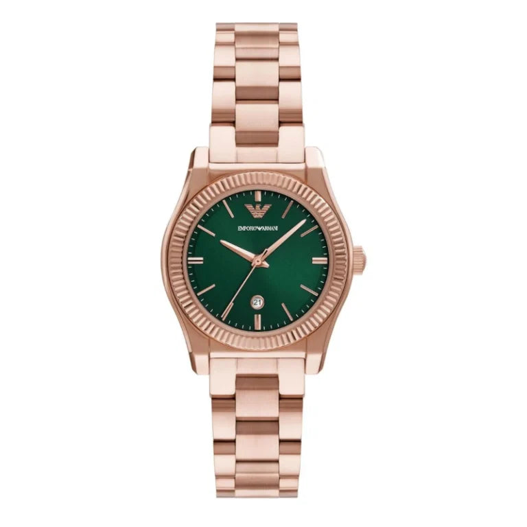Emporio Armani Women’s Rose Gold Stainless Steel Green Dial 32mm AR11639 - twentyfour
