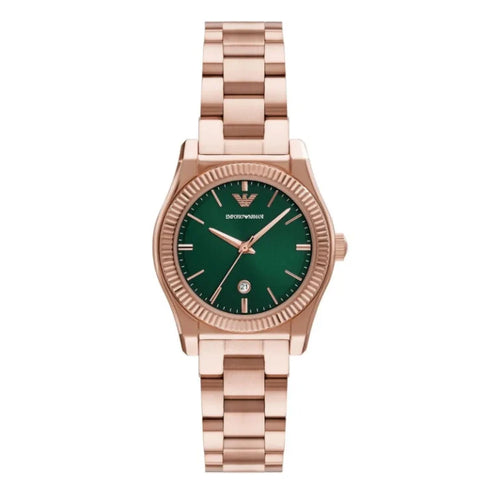 Emporio Armani Women’s Rose Gold Stainless Steel Green Dial 32mm AR11639 - twentyfour