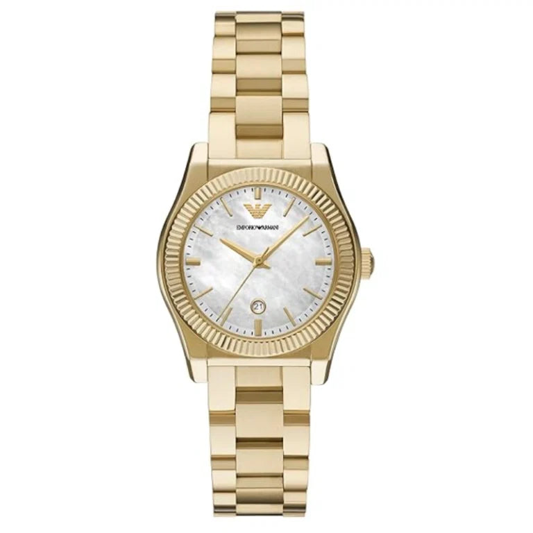 Emporio Armani Women’s Quartz Gold Stainless Steel Mother Of Pearl White Dial 32mm AR11657 - twentyfour