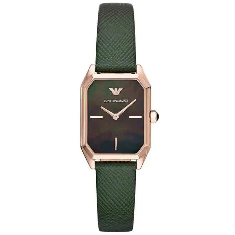 Emporio Armani Women’s Quartz Green Leather Strap Black Mother of Pearl Dial 24mm Watch AR 11149 - twentyfour