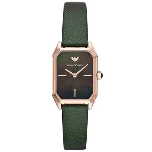 Emporio Armani Women’s Quartz Green Leather Strap Black Mother of Pearl Dial 24mm Watch AR 11149 - twentyfour