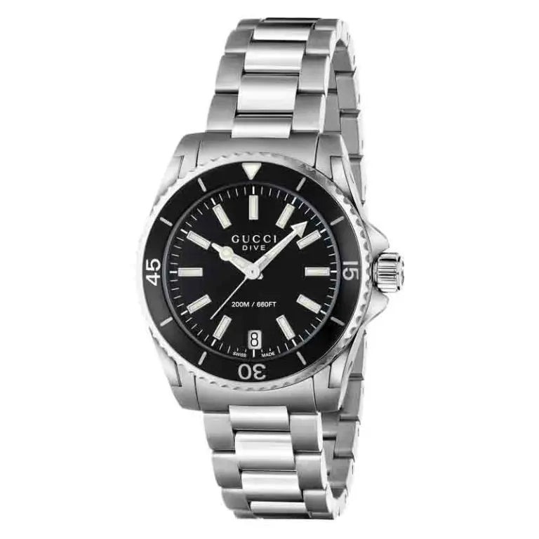 Gucci Women’s Quartz Stainless Steel Swiss Made Black Dial 32mm Watch YA136403
