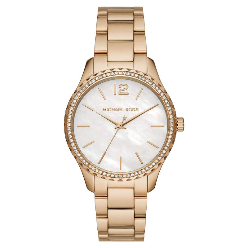 Michael Kors Women’s Quartz Gold Stainless Steel White Mother Of Pearl Dial 38mm Watch MK6870 - twentyfour
