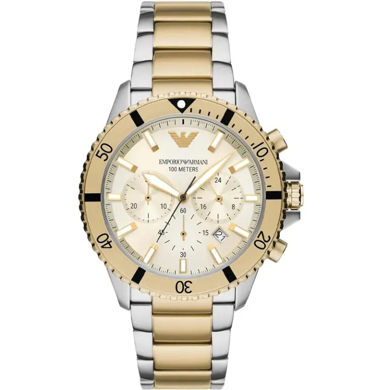 Emporio Armani Men’s Quartz Two-tone Stainless Steel Beige Dial 43mm Watch AR 11606