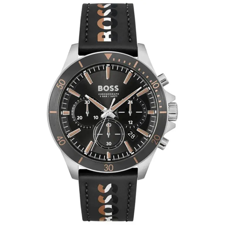 Hugo Boss Men’s Chronograph Quartz Black Leather Strap Black Dial 45mm 1514121 - twentyfour