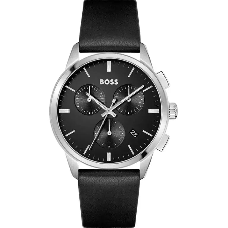 Hugo Boss Men’s Chronograph Quartz Black Leather Strap Black Dial 43mm 1513925 - twentyfour