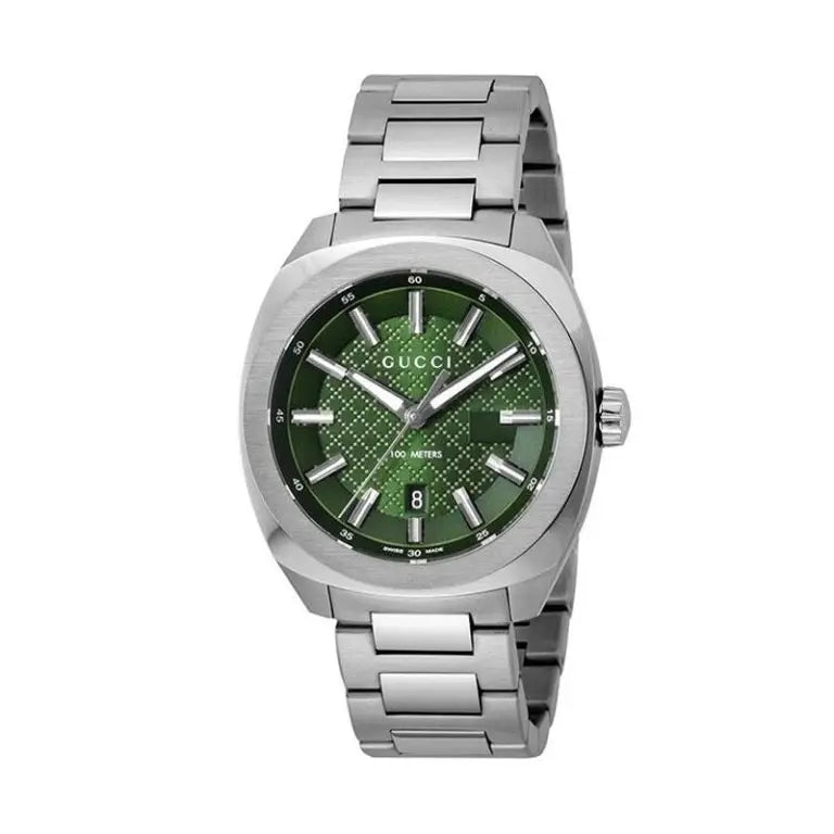 Gucci Men’s Swiss Made Quartz Silver Stainless Steel Green Dial 40mm Watch YA142313