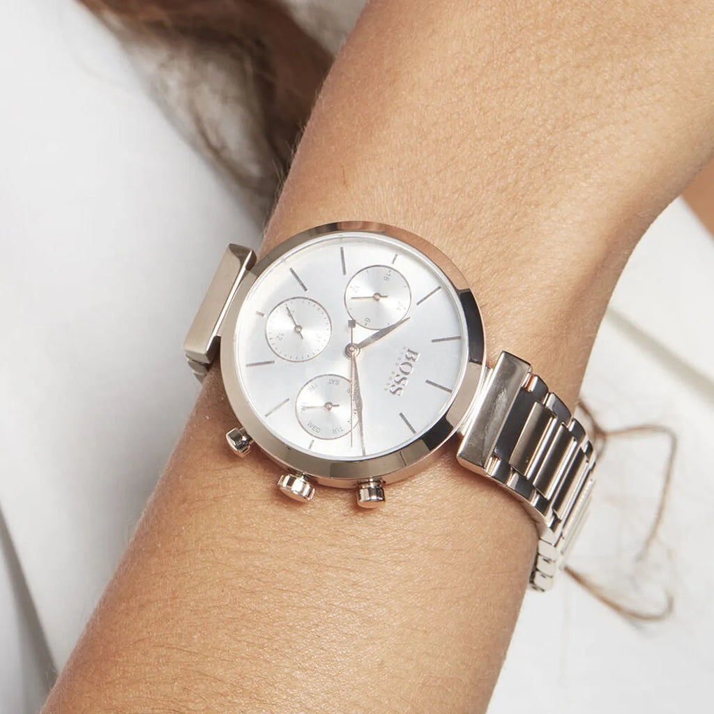 Hugo Boss Women’s Chronograph Quartz Gold Stainless Steel Silver Dial 36mm Watch 1502531 - twentyfour