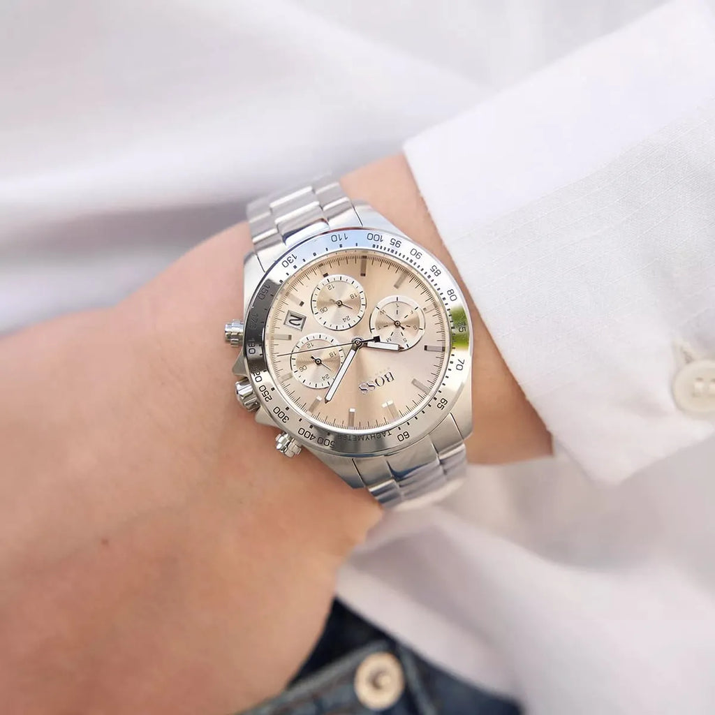 Hugo Boss Women’s Chronograph Quartz Silver Stainless Steel Beige Dial 38mm 1502615 - twentyfour