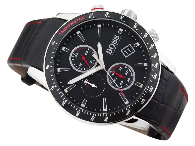 Hugo Boss Men’s Quartz Leather Strap Black Dial 44mm 1513390