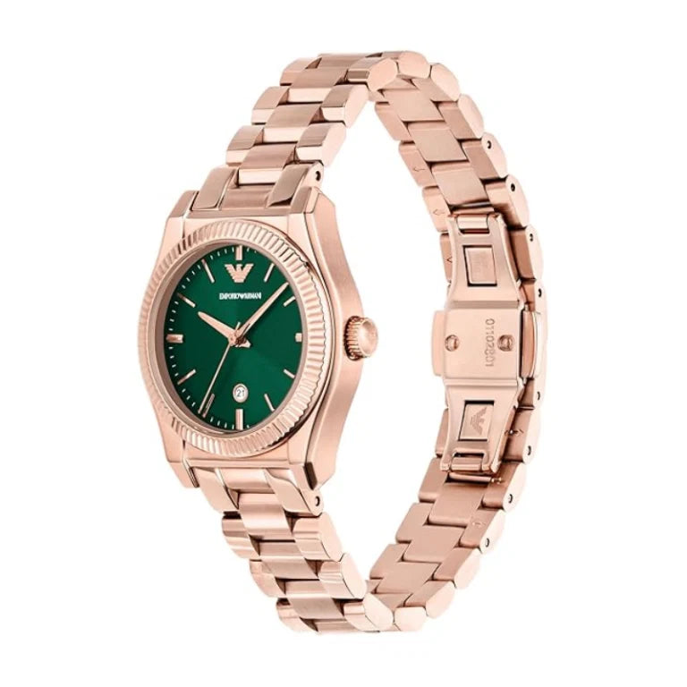 Emporio Armani Women’s Rose Gold Stainless Steel Green Dial 32mm AR11639 - twentyfour