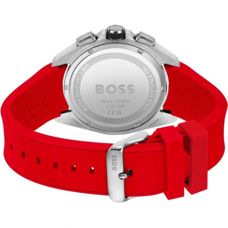Hugo Boss Men’s Quartz Red Silicone Strap Black Dial 44mm Watch 1513959 - twentyfour