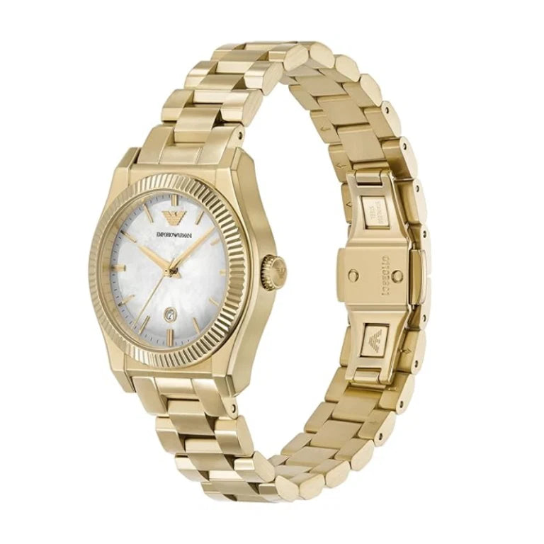 Emporio Armani Women’s Quartz Gold Stainless Steel Mother Of Pearl White Dial 32mm AR11657 - twentyfour