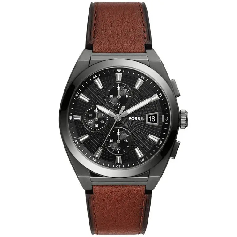 Fossil Men’s Chronograph Quartz Brown Leather Strap Grey Dial 42mm FS5799 - twentyfour