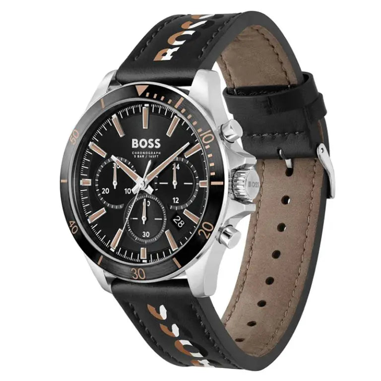 Hugo Boss Men’s Chronograph Quartz Black Leather Strap Black Dial 45mm 1514121 - twentyfour