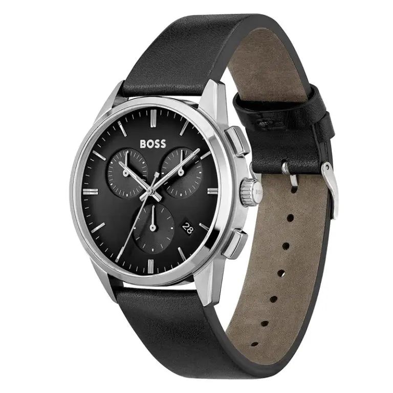 Hugo Boss Men’s Chronograph Quartz Black Leather Strap Black Dial 43mm 1513925 - twentyfour