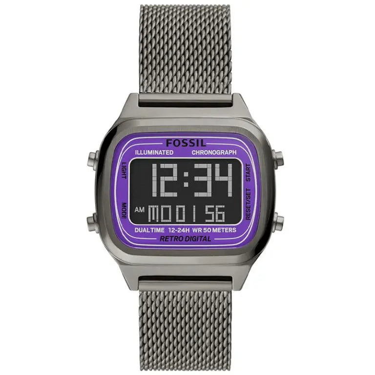 Fossil Men’s Digital Grey Stainless Steel Negative Display Dial 40mm FS5888 - twentyfour