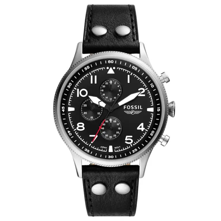 Fossil Men’s Chronograph Quartz Black Leather Strap Black Dial 44mm FS5806 - twentyfour