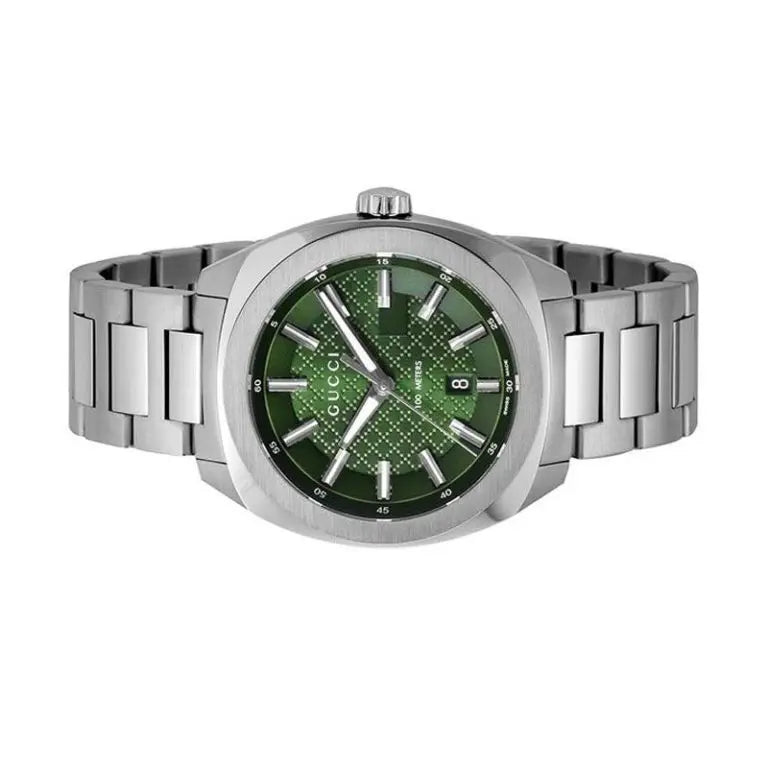 Gucci Men’s Swiss Made Quartz Silver Stainless Steel Green Dial 40mm Watch YA142313