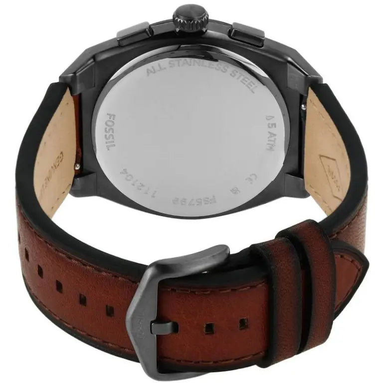 Fossil Men’s Chronograph Quartz Brown Leather Strap Grey Dial 42mm FS5799 - twentyfour
