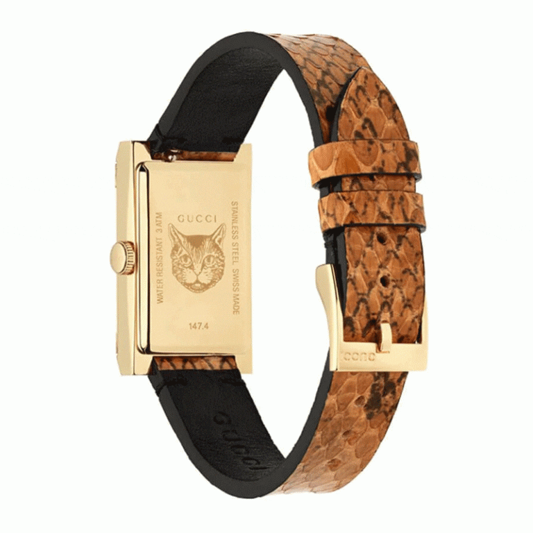 Gucci Women’s Swiss Made Quartz Brown Leather Strap Multi Color Dial 21mm Watch YA147402
