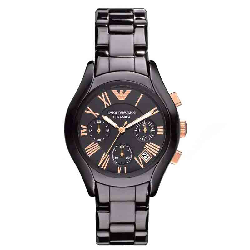 Emporio Armani Women’s Chronograph Ceramic Chain Black Dial 38mm AR1411 - twentyfour