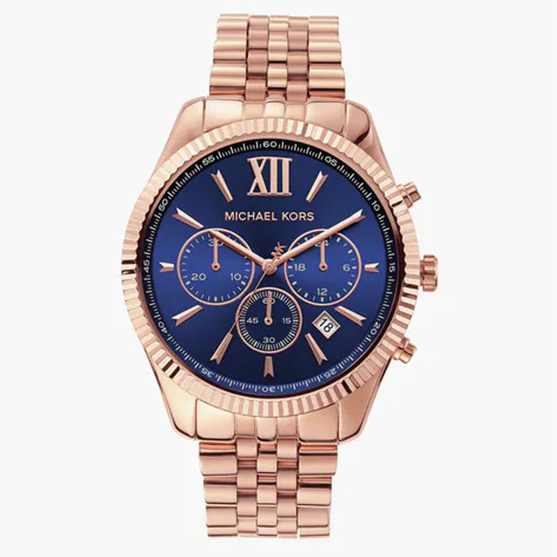 Michael Kors Women’s Quartz Rose Gold Stainless Steel Blue Dial 42mm Watch MK6710 - twentyfour