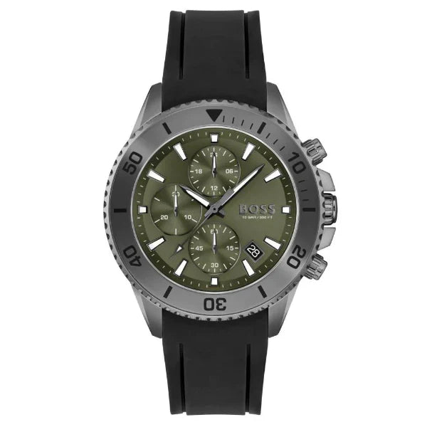Hugo Boss Men’s Quartz Black Silicone Strap Green Dial 45mm 1513967 - twentyfour