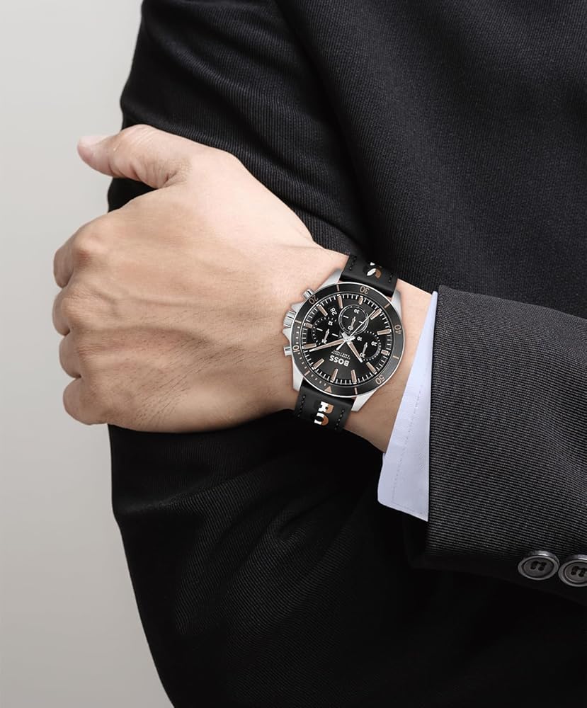 Hugo Boss Men’s Chronograph Quartz Black Leather Strap Black Dial 45mm 1514121 - twentyfour