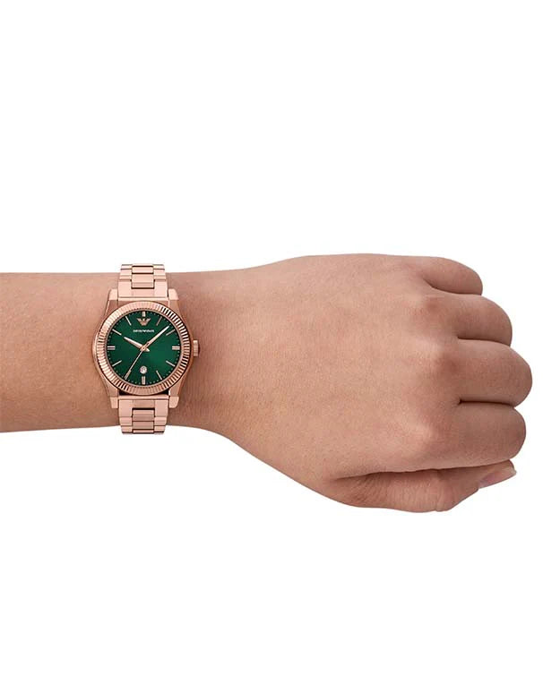Emporio Armani Women’s Rose Gold Stainless Steel Green Dial 32mm AR11639 - twentyfour