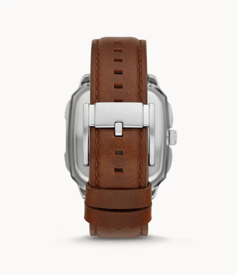 Fossil Men’s Automatic Brown Leather Strap Blue Skeleton Dial 42mm BQ2571 - twentyfour