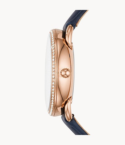 Fossil Women’s Quartz Blue Leather Strap Silver Dial 35mm ES4394 - twentyfour