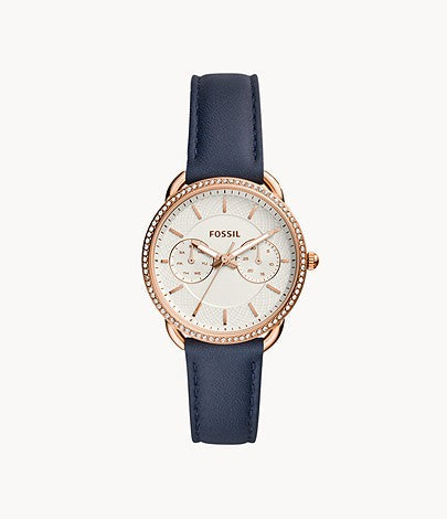 Fossil Women’s Quartz Blue Leather Strap Silver Dial 35mm ES4394 - twentyfour