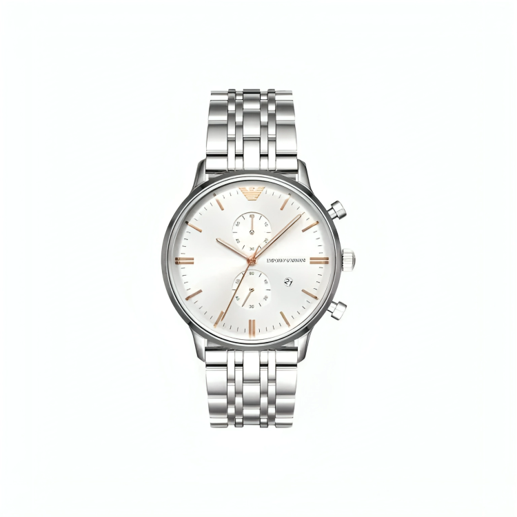 Emporio Armani Men’s Chronograph Quartz Stainless Steel Silver Dial 43mm Watch AR1933 - twentyfour