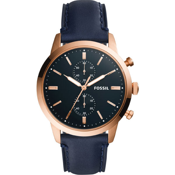 Fossil Men’s Chronograph Quartz Blue Leather Strap Blue Dial 44mm FS5436 - twentyfour