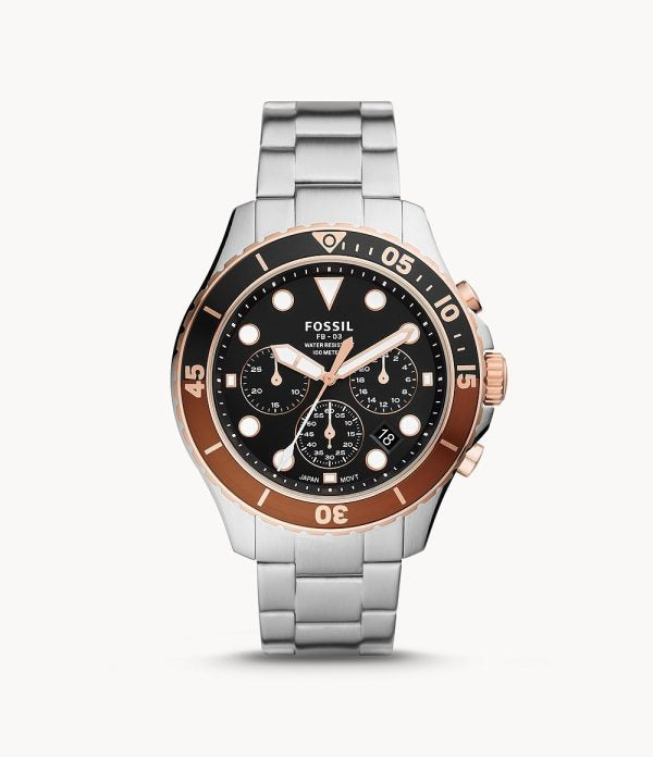 Fossil Men’s Chronograph Quartz Stainless Steel Black Dial 46mm FS5768 - twentyfour