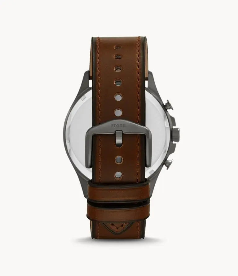 Fossil Men’s Chronograph Quartz Leather Strap Gray Dial 46mm FS5815 - twentyfour