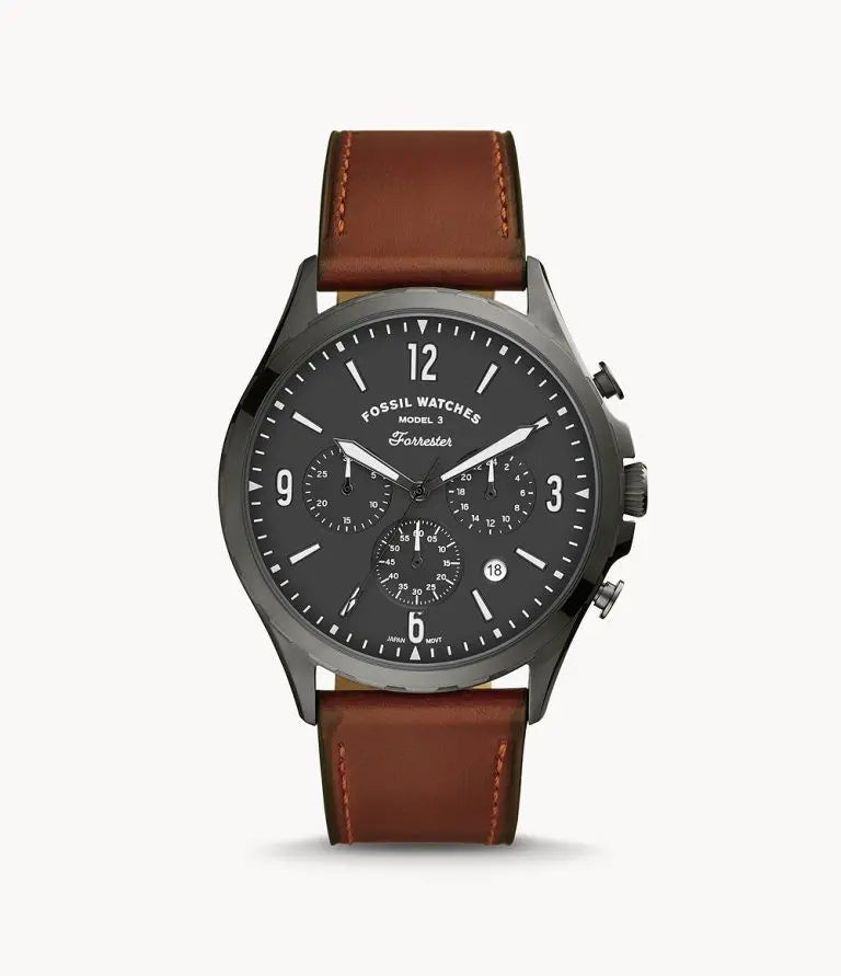 Fossil Men’s Chronograph Quartz Leather Strap Gray Dial 46mm FS5815 - twentyfour