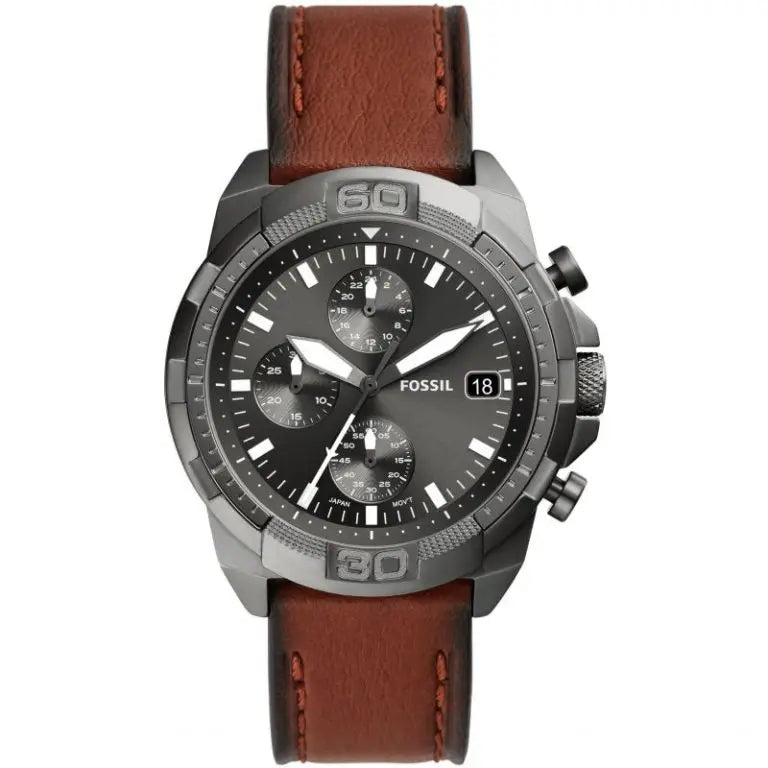 Fossil Men’s Quartz Brown Leather Strap Grey Dial 44mm FS5855 - twentyfour