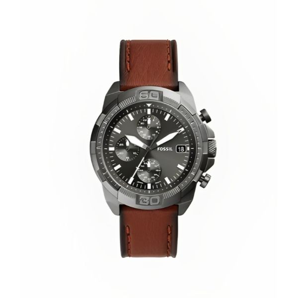 Fossil Men’s Quartz Brown Leather Strap Silver Dial 44mm Watch FS5809 - twentyfour