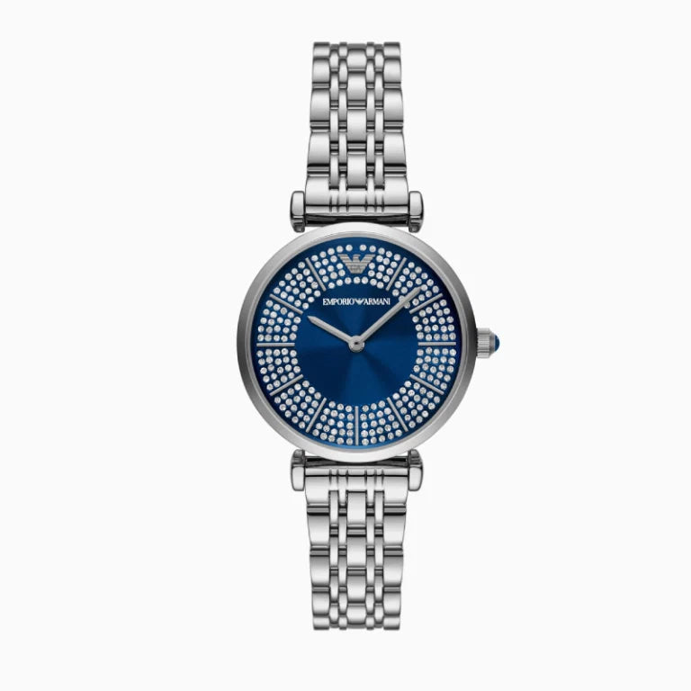 Emporio Armani Women’s Quartz Silver Stainless Steel Blue Dial 32mm Watch AR11627 - twentyfour