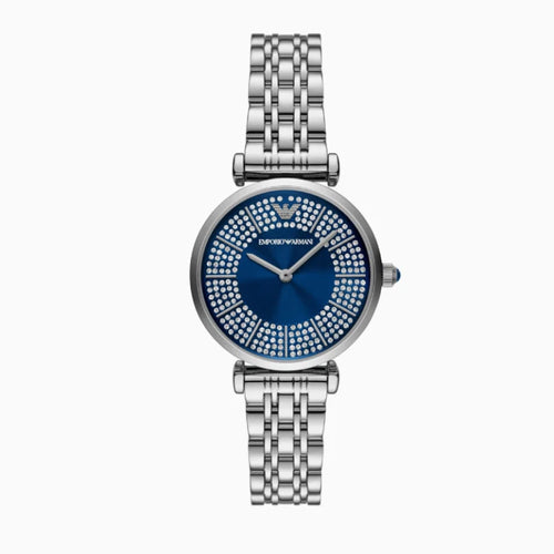 Emporio Armani Women’s Quartz Silver Stainless Steel Blue Dial 32mm Watch AR11627 - twentyfour