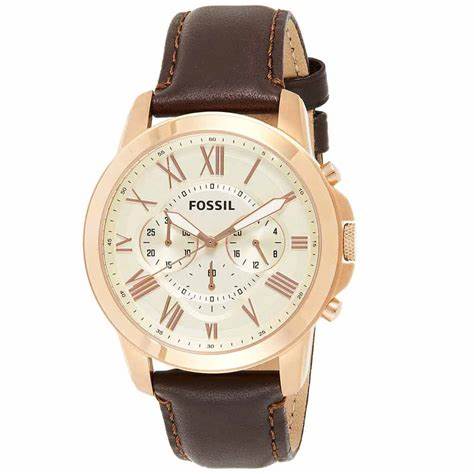 Fossil Men’s Chronograph Quartz Brown Leather Strap White Dial 44mm FS4991 - twentyfour